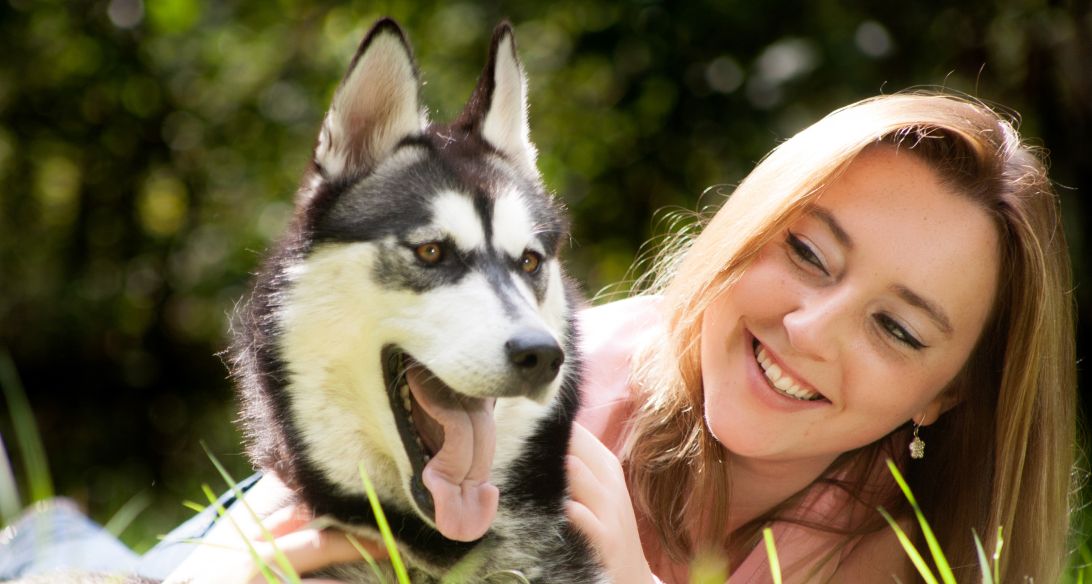 husky with owner